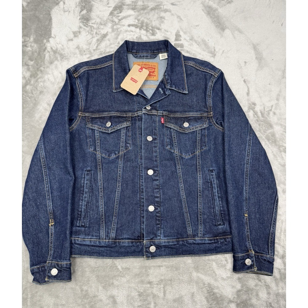 Levis Jean Trucker Jacket Mens‎ Small S Blue Denim Button Standard Coat NWT